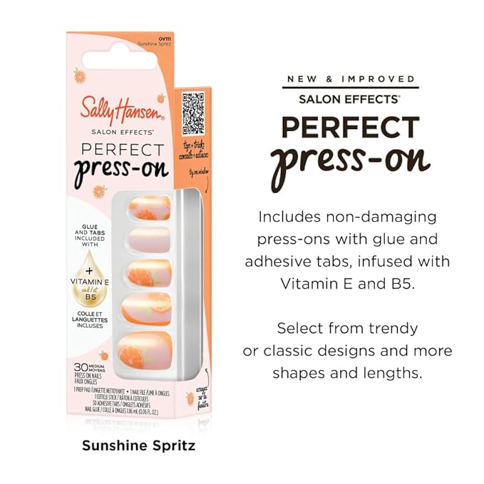 Sally Hansen Instant Cuticle Remover and Salon Effects Sunshine Spritz Press On Nails with Nail Glue and Adhesive Tabs