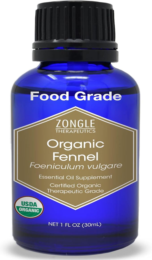 Organic, Fennel Essential Oil, Food Grade – 100% Pure, Fennel Oil, by Zongle Therapeutics, 1 OZ