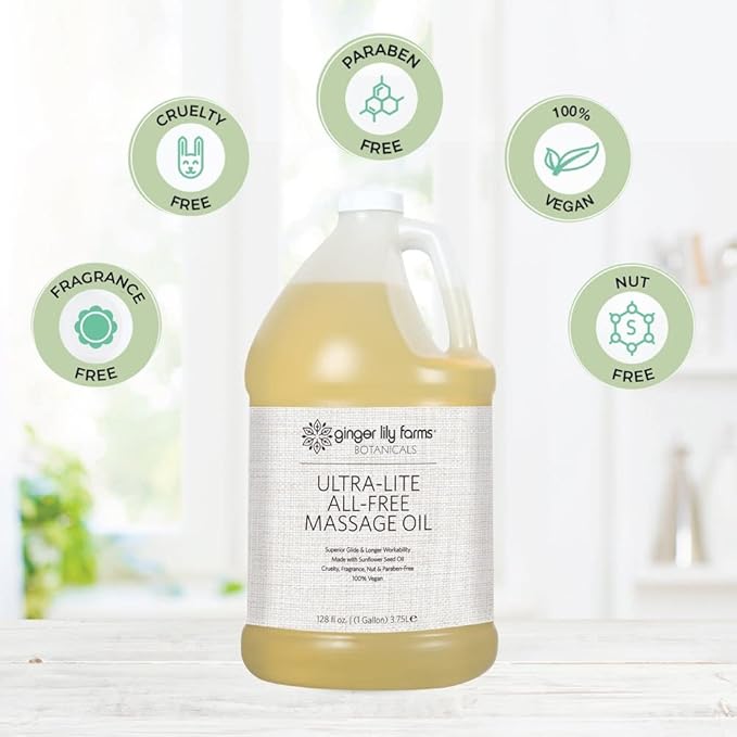 Ginger Lily Farms Botanicals Ultra-Lite All-Free Massage Oil, 100% Vegan & Cruelty Free, 1 Gallon