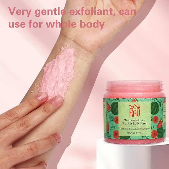 KAV Salt Body Scrub - Natural Exfoliating Salt Scrub for Body and Face, Helps with Moisturizing Skin, Dead Cell Removal, Rejuvenation and Relaxation, 4 Scents (Watermelon)