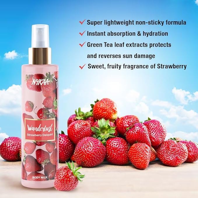 Nykaa Naturals Wanderlust Body Milk - Strawberry Daiquiri for Women - 6.76 oz Body Milk