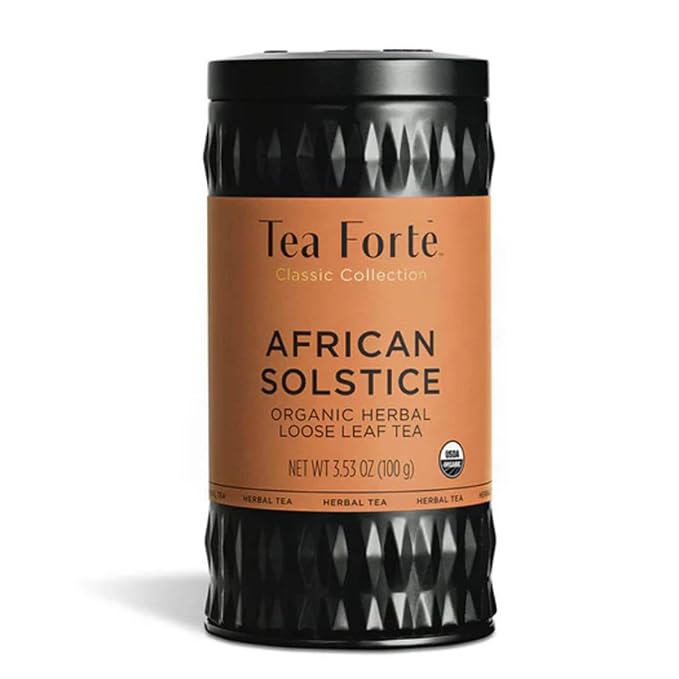 Tea Forte African Solstice Premium Organic Loose Leaf Caffeine-Free Herbal Tea Blend Canister, Makes 35-50 Cups