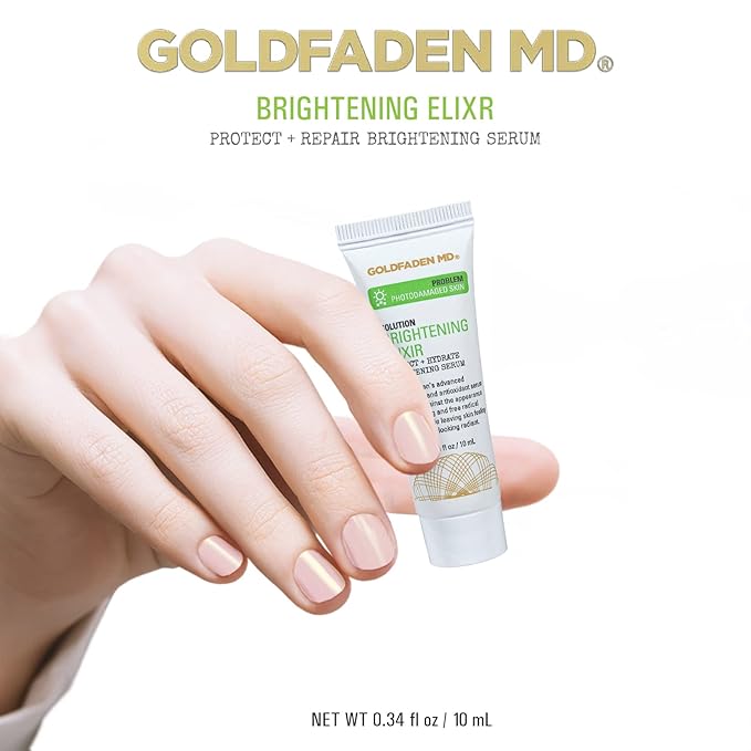 Goldfaden MD Brightening Elixir | Serum w/Vitamin C, Ferulic Acid, Vitamin B & Vitamin E Helps Aid Against Appearance of Photoaging | Leaves Skin Feeling Hydrated & Looking Radiant TRIAL .34 Fl Oz