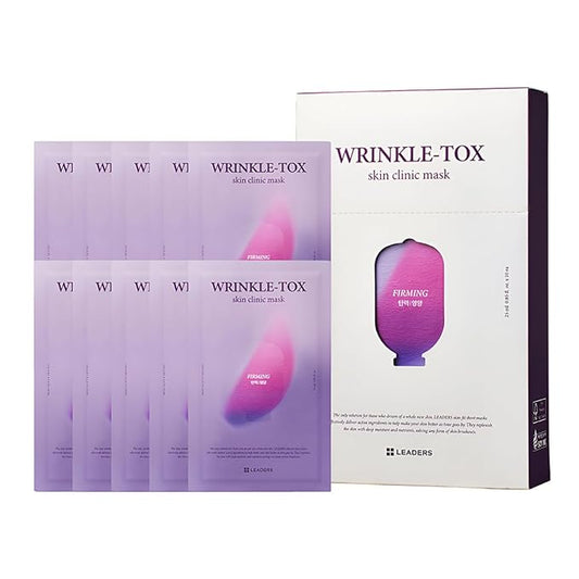 LEADERS Wrinkle-Tox Skin Clinic Mask | Targets Fine Lines & Wrinkles | Enhances Skin Elasticity & Firmness | Intensive Nourishment for Aging Skin | Suitable for All Skin Types - 10 Sheets