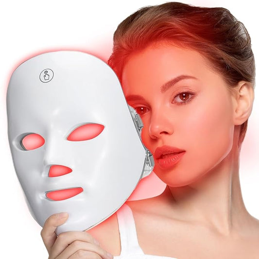 Red Blue Light Mask For Face, 7-1 Colors Red Light Face Mask, Facial Mask Skincare At Home, Cordless, Portable and Rechargeable, White