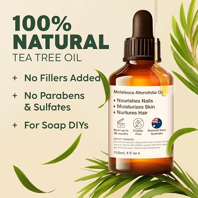 KUKKA essential oils 100% Pure & Natural Tea Tree Oil for Skin, Hair, Toenails, Aromatherapy, & DIY (4 fl oz/118 ml)