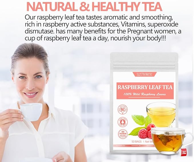 Premium 50 Red Raspberry Leaf Tea Bags, Made with 100% Natural Red Raspberry Leaves,Natural Pregnancy & Help Childbirth & Support Menstrual, No Additives & Caffeine Free.