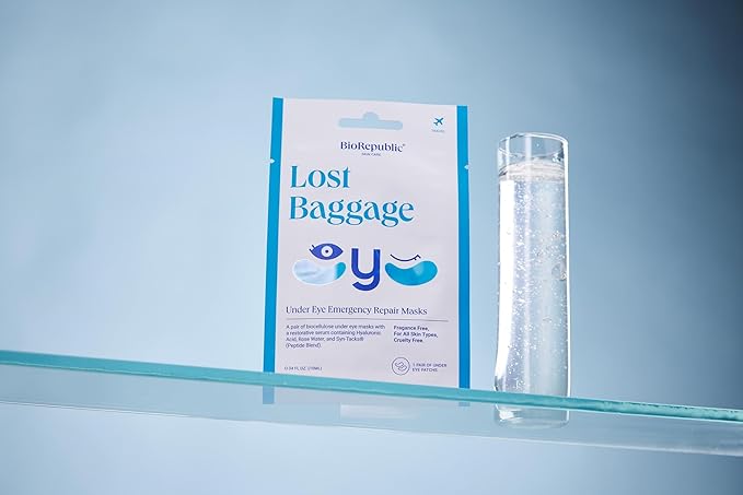 BioRepublic Lost Baggage Under Eye Emergency Repair Mask | Reduces Appearance of Lines, Bags, and Dark Circles Under Eyes | Organic Biocellulose Mask for Moisturization