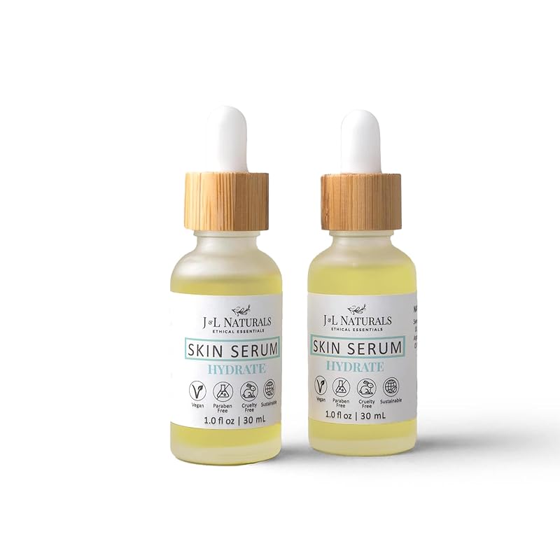 J&L Naturals | Face & Body Oil for Oily, Sensitive, Dry, Combination, Mature, & Dull Skin Types | With Jojoba Oil, Grapeseed Oil, Sunflower Oil, & More (1 Fl Oz (Pack of 2), Hydrate (dry))