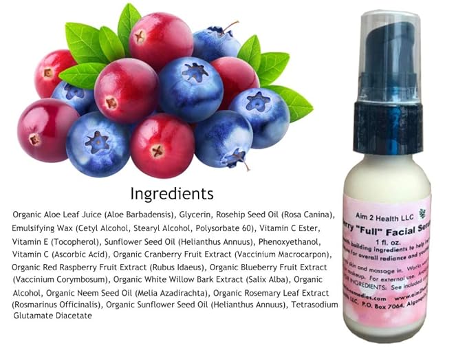 Berry "Full" Facial Serum Best Anti-Aging Face Serum Soothes Wrinkles & Boosts Collagen Balances Skin Texture - Organic Blueberry, Cranberry & Red Raspberry Leaf 1 OZ
