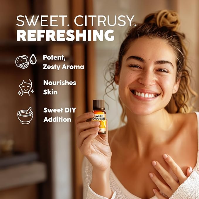 Kukka Sweet Orange Essential Oil for Skin, Diffuser & Aromatherapy - 0.34 Fl Oz - 100% Pure Natural, Fresh Scent, for Candle & Soap Making Scent DIY