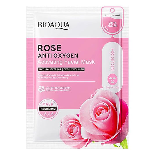 BIOAQUA Facial Mask Firming Deeply Nourish Moisturizing 98% Natural Extract Hydrating Face Mask 5PCS Set (Rose Extract (Anti-Oxygen))