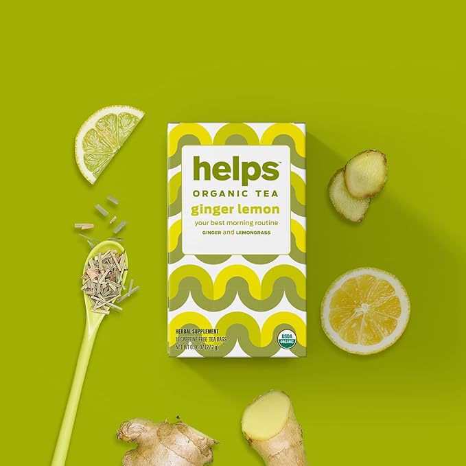HELPS TEAS | Helps Ginger Lemon Tea | Organic herbal blend of Ginger and Lemongrass that promote a healthy digestion Naturally Caffeine-free| 16 Tea Bags - Pack of 3 |