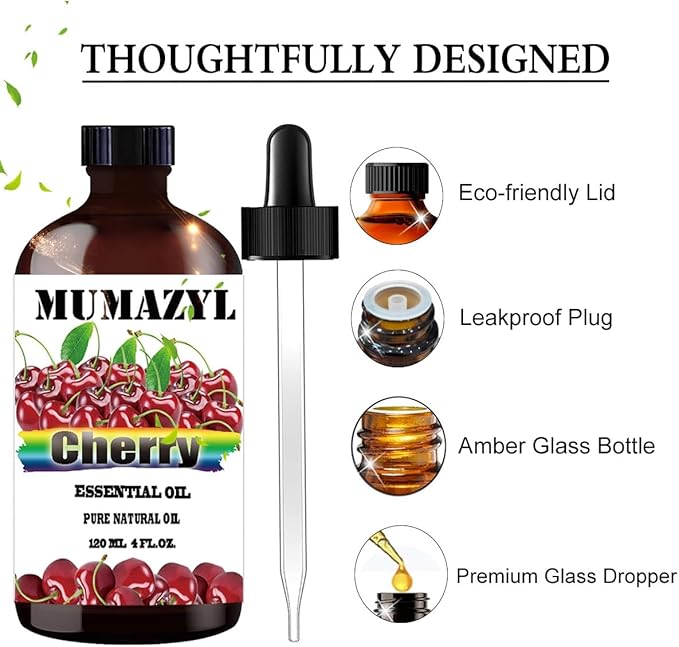 Cherry Essential Oil, Cherry Oil 4 Fl Oz 120ML for Diffuser Humidifier Yoga Cleaning DIY Candle Soap Making Essential Oils