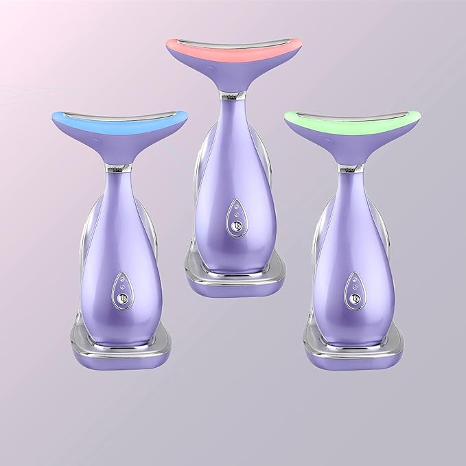 Lily Neck Face Massager, Skin Rejuvenation Beauty Massager, 3-in-1 at-Home Facial Spa Tool, Lifting, Toning and Tightening for a Radiant Appearance (Lavender Violet)