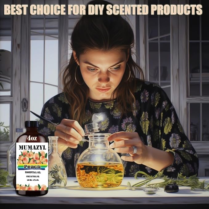 Peach Essential Oil, Peach Oil 4 Fl Oz 120ML for Diffuser Humidifier Yoga Cleaning DIY Candle Soap Making Essential Oils