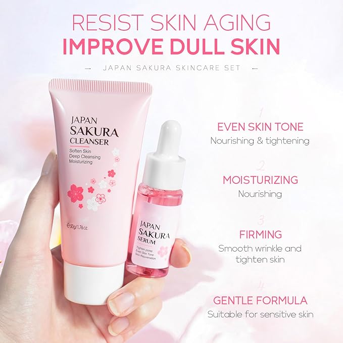 Skin Care Sets for Women/Girls JAPAN SAKURA Beauty Gift Sets Skincare Kit with Cleanser, Serum, Eye Cream, Face Cream Travel Pamper Sets for Women Gifts,Skin Care Sets & Kits