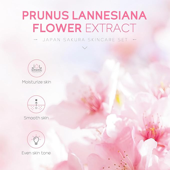 Skin Care Set JAPAN SAKURA Women Beauty Gift Sets Skin Care Kit with Cleanser, Toner, Serum, Eye Cream, Face Cream Travel Kit for Women Teen Girls Mom Daughter Birthday TSA-friendly Sizes 5pcs