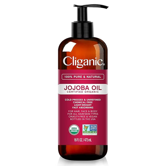 Cliganic USDA Organic Jojoba Oil 16oz with Pump, 100% Pure | Bulk, Moisturizing Oil for Face, Hair, Skin & Nails | Natural Cold Pressed Hexane Free