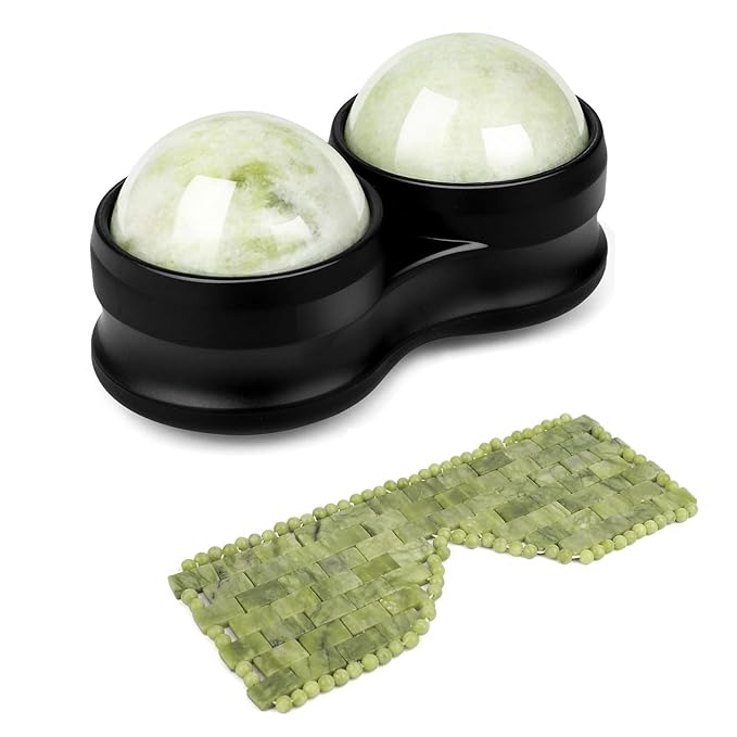 Jade Eye Mask&Weighted Roller Massage Ball - Double Ball Massage Tool for Reliefs Muscle Pain