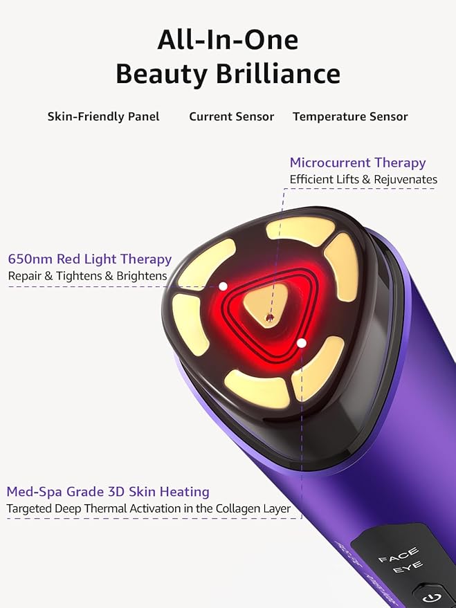 Skin Tightening Face Machine, Facial Massager Light Therapy for Face, 3 in 1 Microcurrent Facial Device Home Use Anti-Aging Device, 5 Level for Facial Firming, Wrinkle, Lifting, Toning, Glow Boost