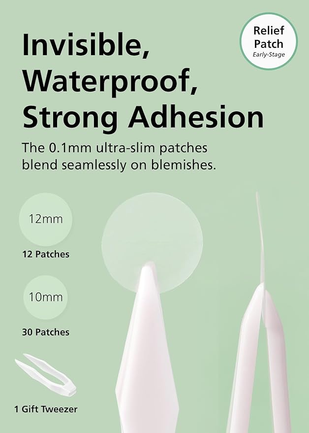 EasyDerm Relief Invisible Patch(42 counts) I Contains 10,000ppm of Tea Tree Oil, Pimple Patch, Ultra-slim 0.1mm, Waterpoof, Korean Pimple Patches