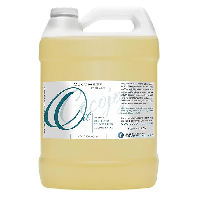 Dr Joe Lab Cucumber Seed Oil - Pure, Unrefined, Cold Pressed, Undiluted, Non-GMO, Virgin Carrier Oil for Skin, Hair, Nails, Body, Face, Beard - 1 Gallon - Nourishing Hydrating Moisturizing Bulk