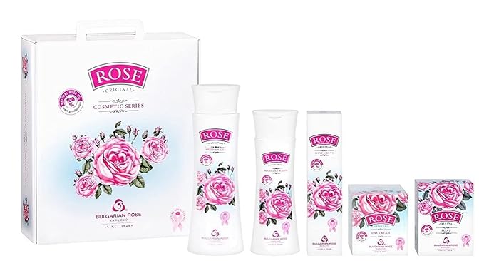 Bulgarian Rose 5 Piece Gift Set with Natural Rose Soap, Rose Body Lotion, Rose Hand Cream, Rose Day Face Cream, Rose Micellar Water