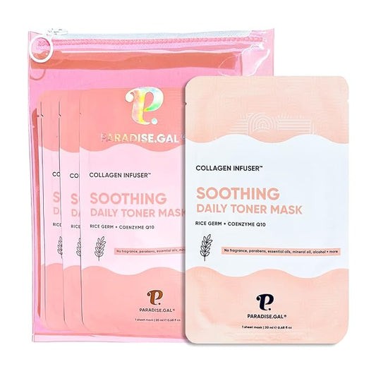 Soothing Face Masks (10-Pack) Korean Skincare Infused with Collagen, Rice, Coenzyme Q10, Niacinamide & Ceramide - Calming Solution for Sensitive Skin