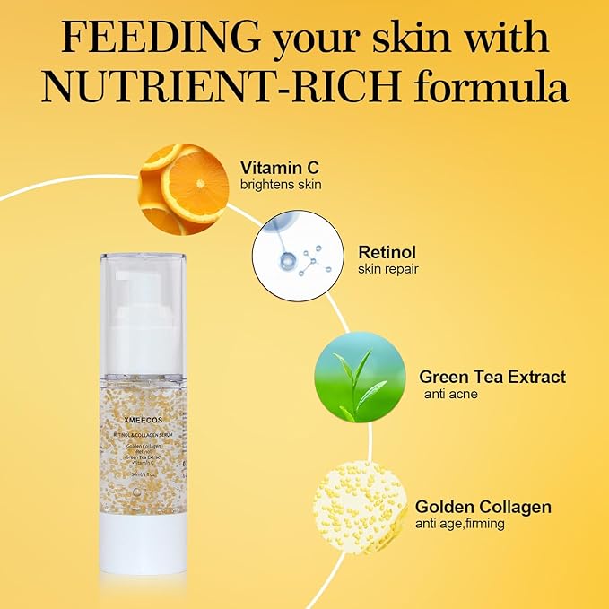 Retinol and Collagen Serum for face with Collagen Balls Niacinamide Green Tea Extract Vitamin C Retinol Natural Anti-aging Moisturizing Vitamin A Soothing and Amino Acid| Giftable|
