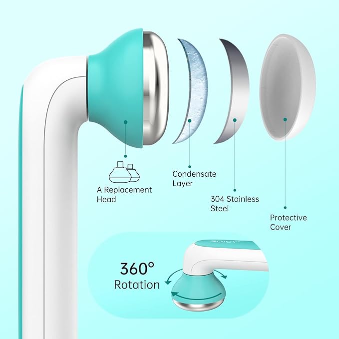 SOICY S40 Metal Ice Roller for Face Under Eye Ice Face Roller Massager for Migraine Pain Skin Care Tools for Whole Body Minor Injury Cold Compresswith 2 Stainless Steel Replacement Heads Blue