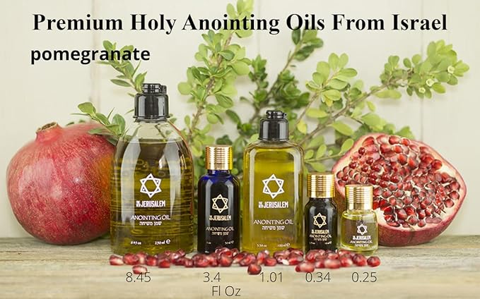Pomegranate Anointing Oil from Israel, Holy Spiritual Oils Bottles from Jerusalem Blessed, Handmade with Natural Ingredients and Blessed for Wedding Ceremony, Religious Use, 8.45 Fl Oz
