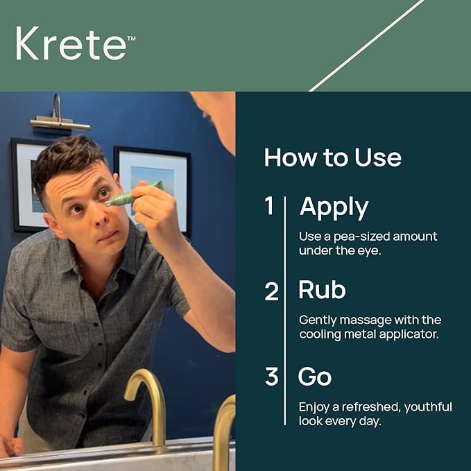 KRETE Cooling Under-Eye Stick with Liposomal Caffeine and Tripeptide-5 - Helps with Dark Circles and Puffiness, Vegan & Cruelty-Free, 15ml