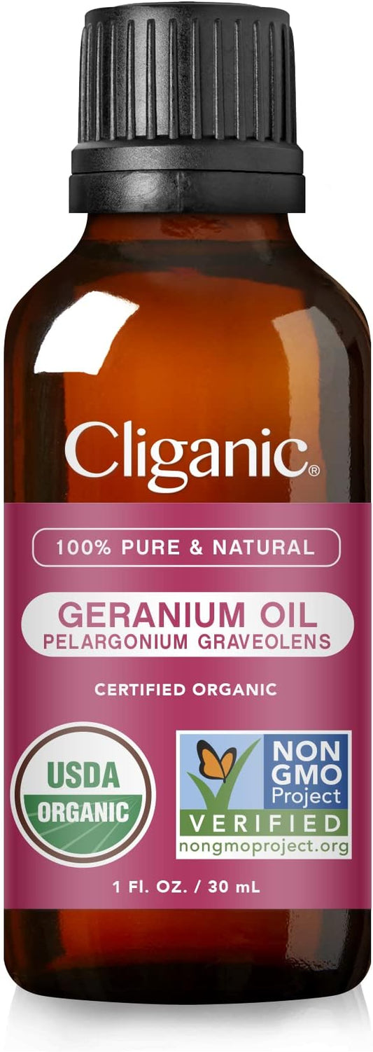Cliganic Organic Geranium Essential Oil, 100% Pure Natural for Aromatherapy | Non-GMO Verified