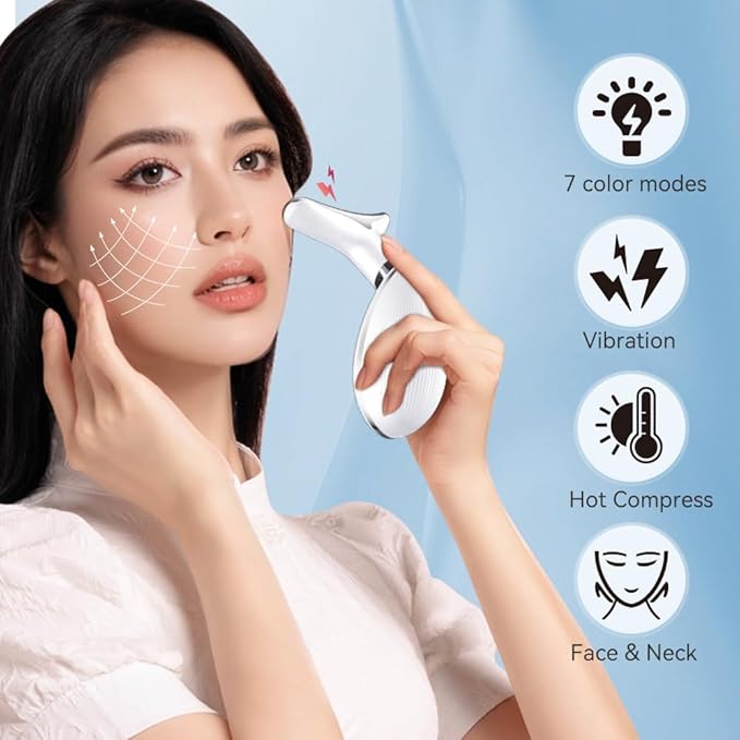 Neck and Face Massager, 7- IN -1 Face Sculpting Tool for Skin Care and with Vibration, Thermal(White)