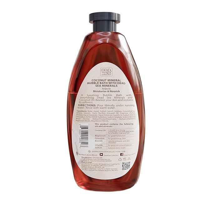 Dead Sea Collection Bubble Bath with Coconut for Women and Men - Coconut Oil and Pure Dead Sea Minerals - Nourishing and Moisturizing Skin - Pack of 2 (67.6 fl.oz)