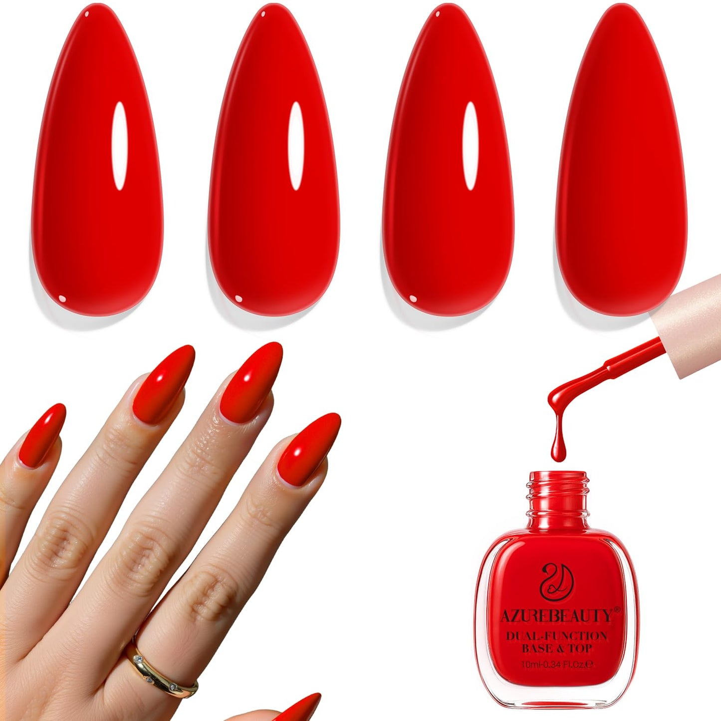 AZUREBEAUTY Red Nail Polish Burgundy Quick Dry Natural Infinite Shine Nail Lacquer Fingernail Polish Strengthening Treatment Kit Salon-Quality for Women 10ml