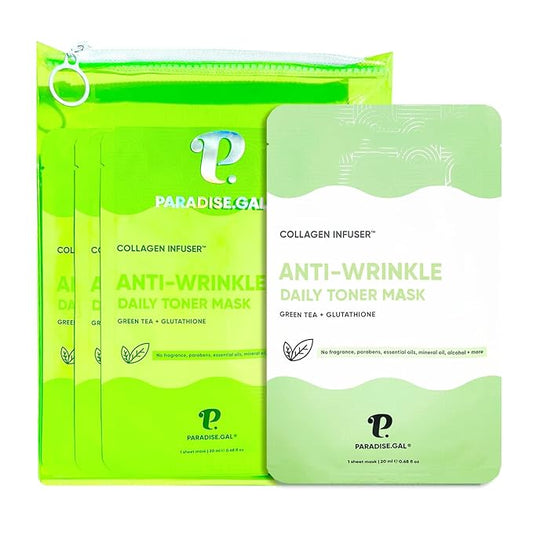 Anti-Wrinkle Face Masks (10-Pack) Korean Skincare Infused with Collagen, Green Tea, Glutathione, Niacinamide & Ceramide - Hydrating Solution for Smooth, Youthful Skin