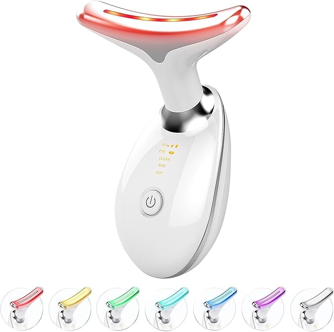 Face and Neck Beauty Device, Micro Glow Facial Machine,7 Color Led Face Neck Massager,Micro Glow Face Sculptor (White)