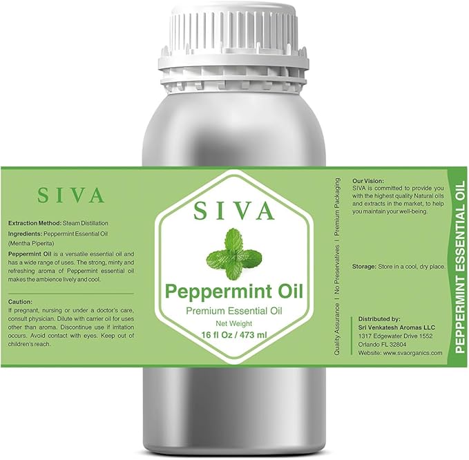 Siva Peppermint Essential Oil - 16 Fl Oz – Natural Peppermint Oil - for Diffuser, Face, Skin Care, Aromatherapy, Hair Care, Scalp and Body Massage