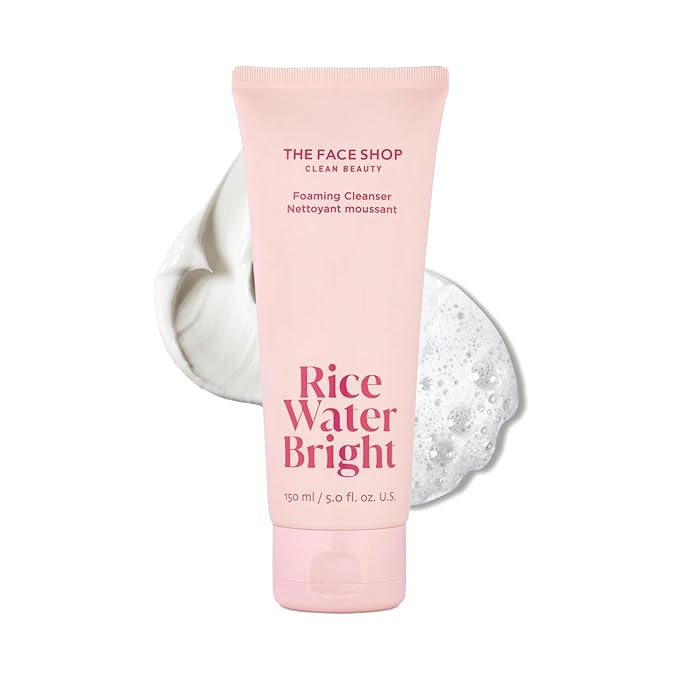 The Face Shop Rice Water Bright Foaming Facial Cleanser with Ceramide, Gentle Face Wash for Hydrating & Moisturizing, Vegan Face Cleanser, Makeup Remover, Korean Skin Care for All Skin Types, 150ml