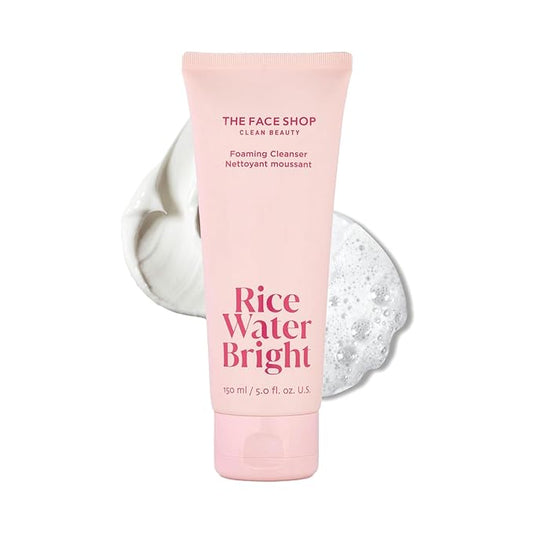 The Face Shop Rice Water Bright Foaming Facial Cleanser with Ceramide, Gentle Face Wash for Hydrating & Moisturizing, Vegan Face Cleanser, Makeup Remover, Korean Skin Care for All Skin Types, 150ml