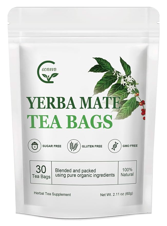 Unsmoked Yerba Mate Tea Bags, Natural Organic Yerba Matte Rich in Chlorophyll, Antioxidants and Vitamins, 30 Tea Bags
