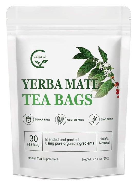 Unsmoked Yerba Mate Tea Bags, Natural Organic Yerba Matte Rich in Chlorophyll, Antioxidants and Vitamins, 30 Tea Bags