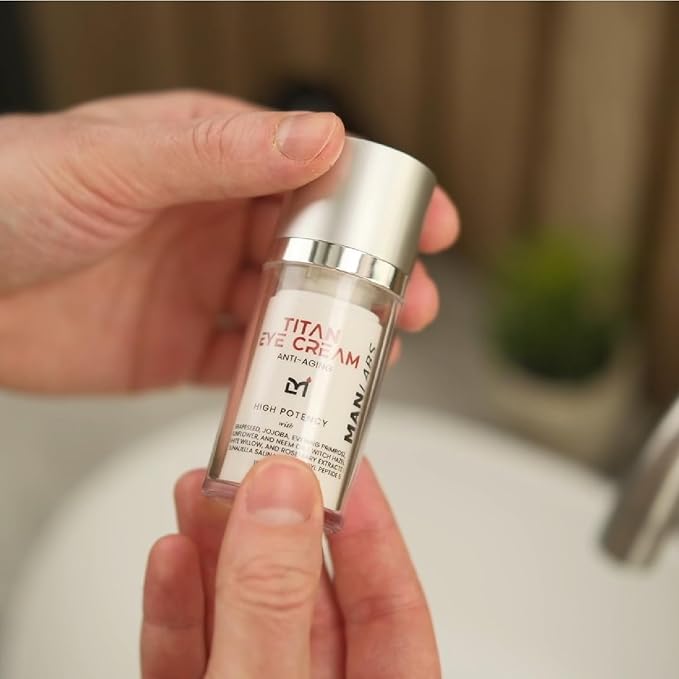 Titan Mens Eye Cream Anti Aging Bags & Dark Circle - Eye Bags Treatment for Men, High Potency Wrinkle Cream for Men, Herbal Extracts, Peptides for All Skin Types - Unscented, 0.5 Fl Oz