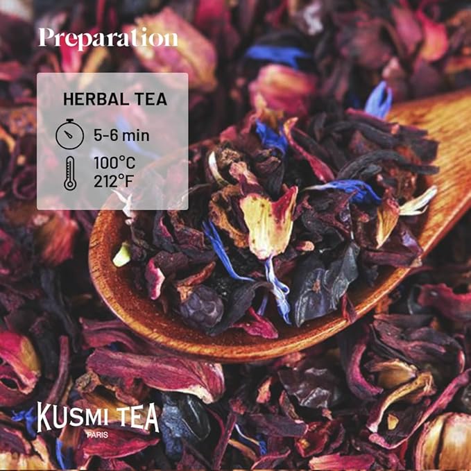 Kusmi Tea - AquaExotica - Organic Blend of Hibiscus, Mango, Dragon Fruit & Apple - Caffeine Free Herbal Tea - Enjoy Hot or Iced - Loose Leaf Tea - Tin Box of 3.5 oz - Quantity for about 50 cups