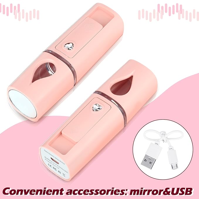 Eyelash Fan USB Portable Lash Dryer Nano Facial Mister Face Mister Portable Facial Steamer with 20ml Water Tank Rechargeable Handheld Mini Fan Lash Dryer Eyelash Extension(Pink)