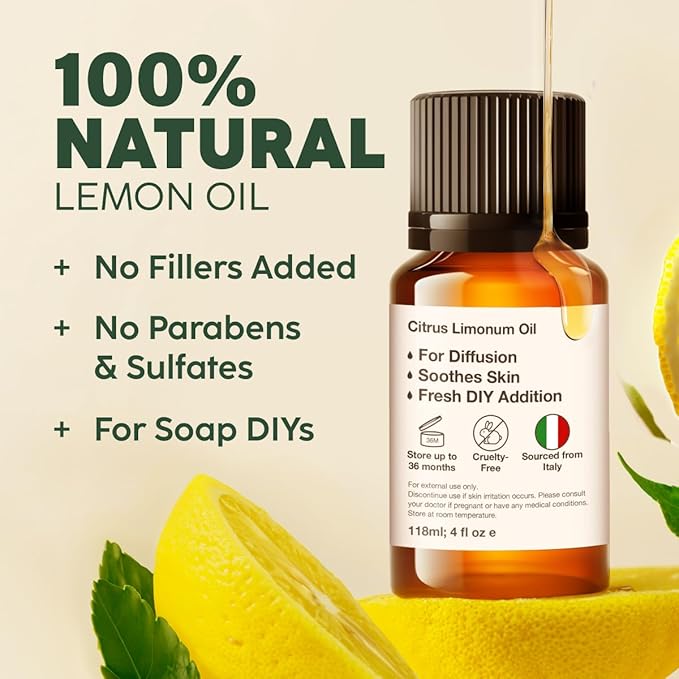 Kukka Lemon Essential Oil for Skin, Diffuser & DIY - 0.34 Fl Oz - 100% Pure Natural, Fresh Lemon Scent, for Cleaningï¼ŒAromatherapy,Candles,Soap Making Scent DIY