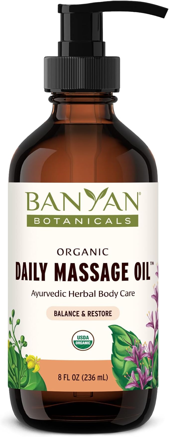 Banyan Botanicals Daily Massage Oil – Organic Ayurvedic Massage Oil – Balancing and Grounding Massage Oil with Organic Ashwagandha & Organic Shatavari – 8 oz – Non GMO Sustainably Sourced Abhyanga Oil
