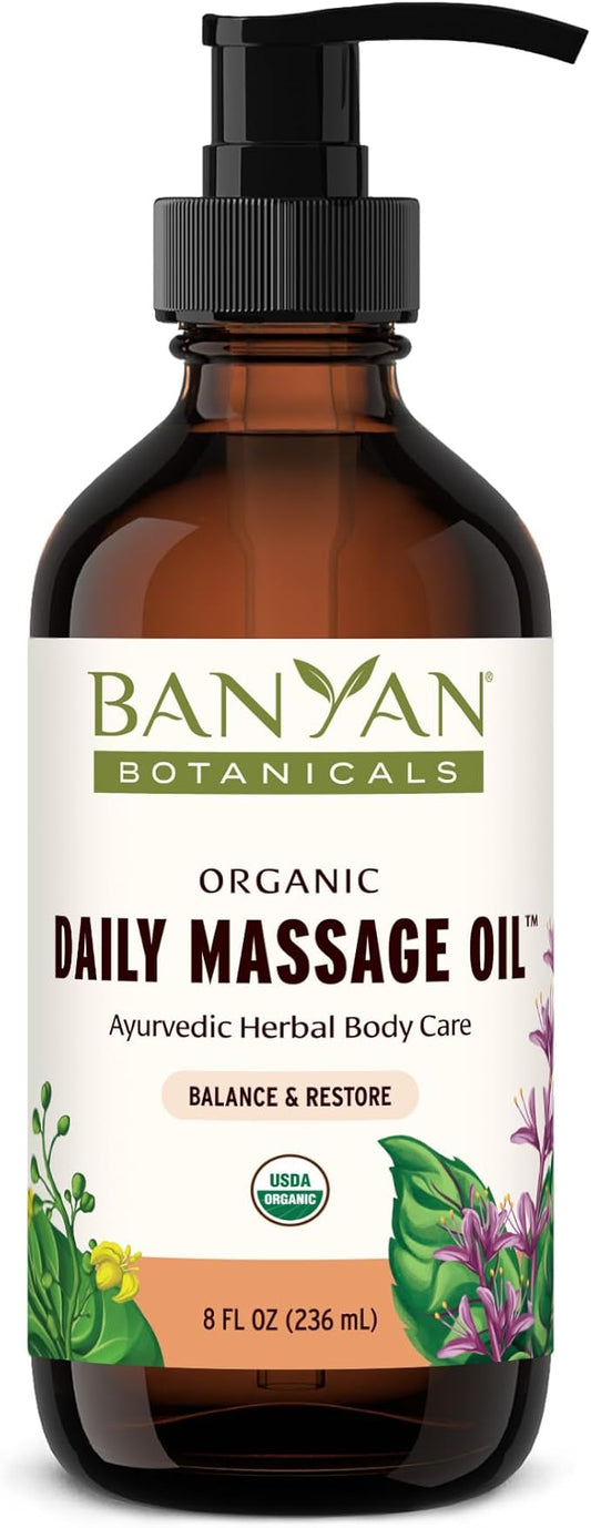 Banyan Botanicals Daily Massage Oil – Organic Ayurvedic Massage Oil – Balancing and Grounding Massage Oil with Organic Ashwagandha & Organic Shatavari – 8 oz – Non GMO Sustainably Sourced Abhyanga Oil